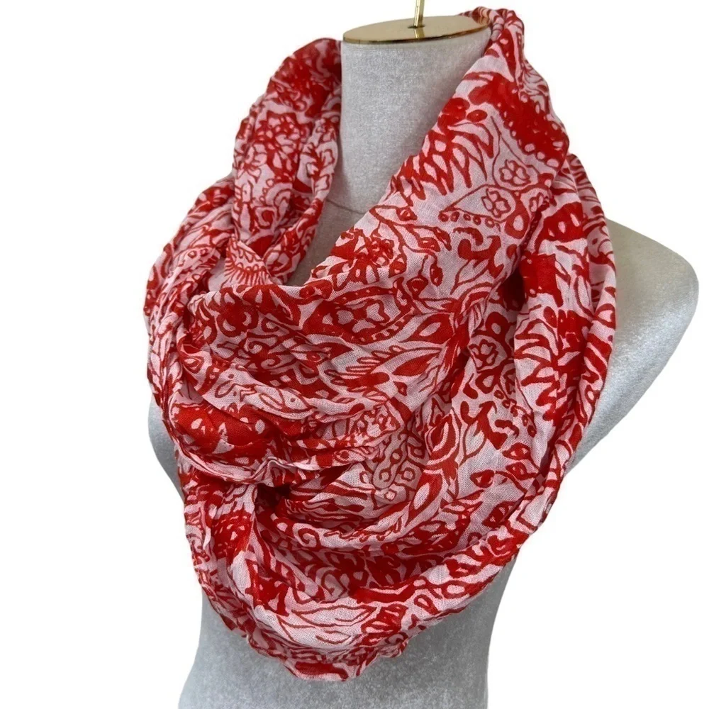 Poppy Orange White Floral Infinity Lightweight Scarf